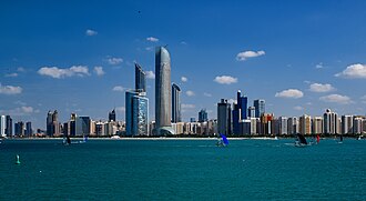 Abu Dhabi Corniche skyline seen from the waterfront